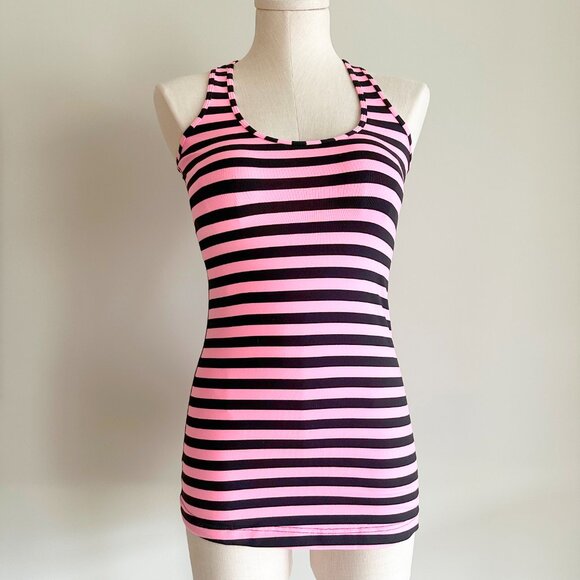 Lululemon Cool Racerback Tank Top Womens Size 6 Pink and Black Striped - Picture 1 of 4
